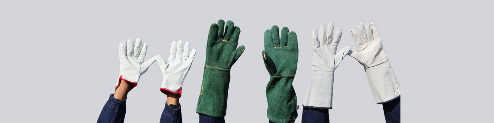 Different hands in different safety gloves.